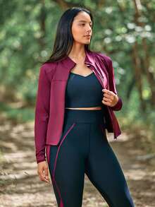 Voyena Women's Plus Size Minimalist Zipper Long Sleeve Sports Jacket Fall - Burgundy - View 7