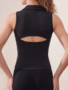 Easithlete Women's Solid Color Casual Daily Sports Polo Shirt - Black - View 5