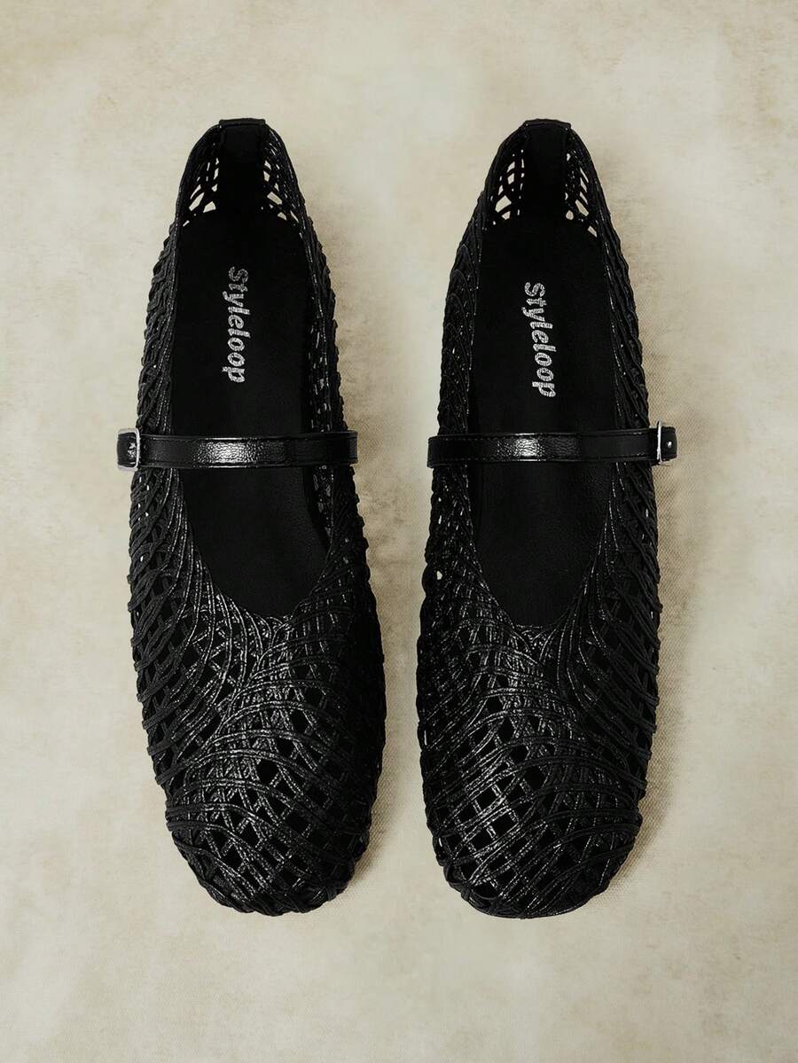 Styleloop Ladies, Willow Nails, Buckles, Flat Shoes. - Graphite Black - View 1
