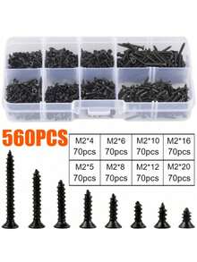560PCS Assorted Sizes Black Self Tapping Screws Set Steel Wood Repair Electronics Assembly With Portable Storage Case Home Improvement DIY Handyman Gift Men Dad Father Day Christmas Housewarming Must Haves - Black - View 11