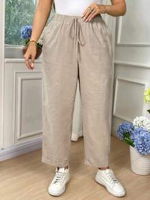 EMERY ROSE Plus Size Women Casual Solid Color Harem Pants Fall - Apricot - View 3