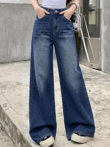 DAZY Women's Fashion Versatile Button Pocket Wide Leg Denim Jeans - Blue - View 7