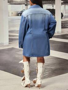 Slaydiva Plus Size Cowgirl Outfit Blue Non-Stretch Button-Front Sexy Fitted Dress For Women - Medium Wash - View 3