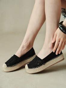 Styleloop Ladies Black Holiday Wind Braided Hemp Rope Platform Shoes Fall Shoes - Black - View 10