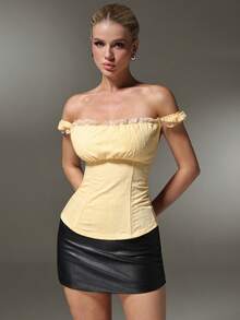 Nuvra Women's Off-Shoulder Fitted Versatile Casual Top - Yellow - View 4