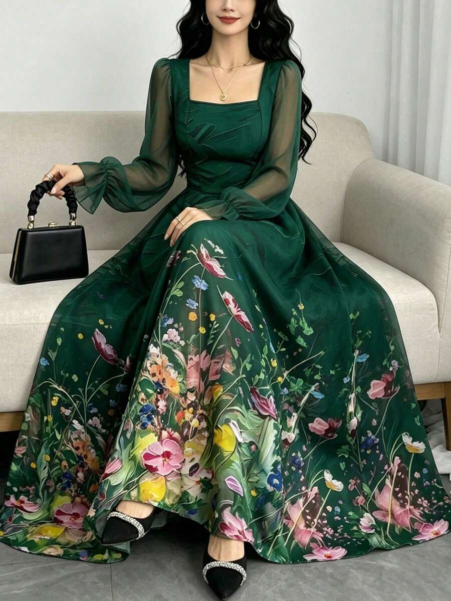 Modelyn 大尺碼優雅通勤花卉印花洋裝 - 彩色 - 查看 1
