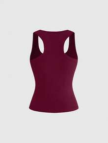 ROMWE Grunge Punk Women's Letter & Tiger Print Fitted Versatile Top - Burgundy - View 2