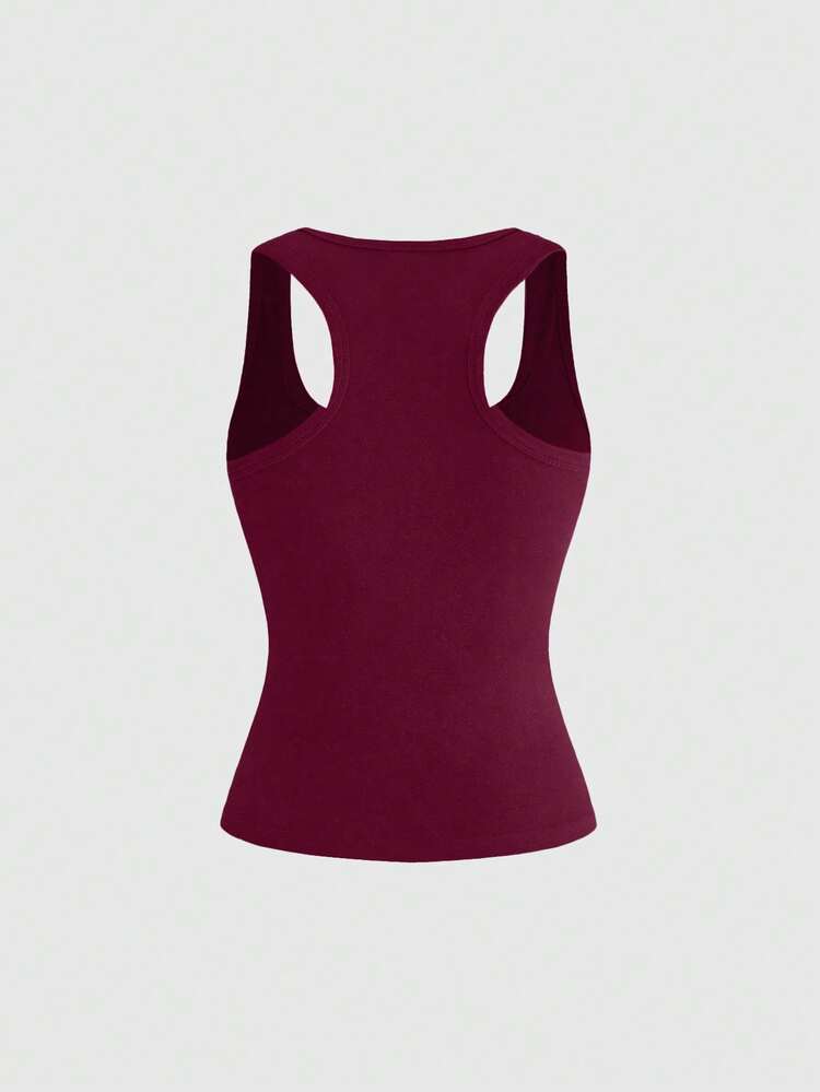 ROMWE Grunge Punk Women's Letter & Tiger Print Fitted Versatile Top - Burgundy - View 2
