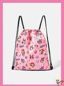 THE POWERPUFF GIRLS X SHEIN Allover Cartoon Character & Heart Element Print Drawstring Storage Backpack, Adjustable Drawstring Sack Bag For Gym Sports Outdoor Daily Storage - Cartoon-5 - View 1