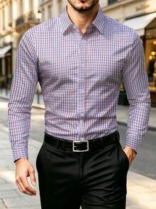 Manfinity Mode Men's Plaid Single-Breasted Casual/Commute Long Sleeve Formal Shirt, Fall, Ceremony - Multicolor - View 1