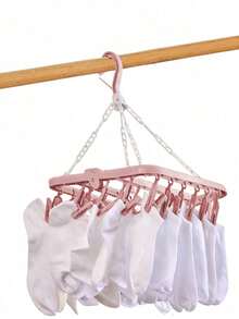1pc Rotating 32 Clip Plastic Foldable Drying Rack Space Saving Laundry Hanger For Socks Underwear Small Clothes Bedroom Bathroom Wardrobe Dorm Laundry Room Storage Organizer - Multicolor - View 8