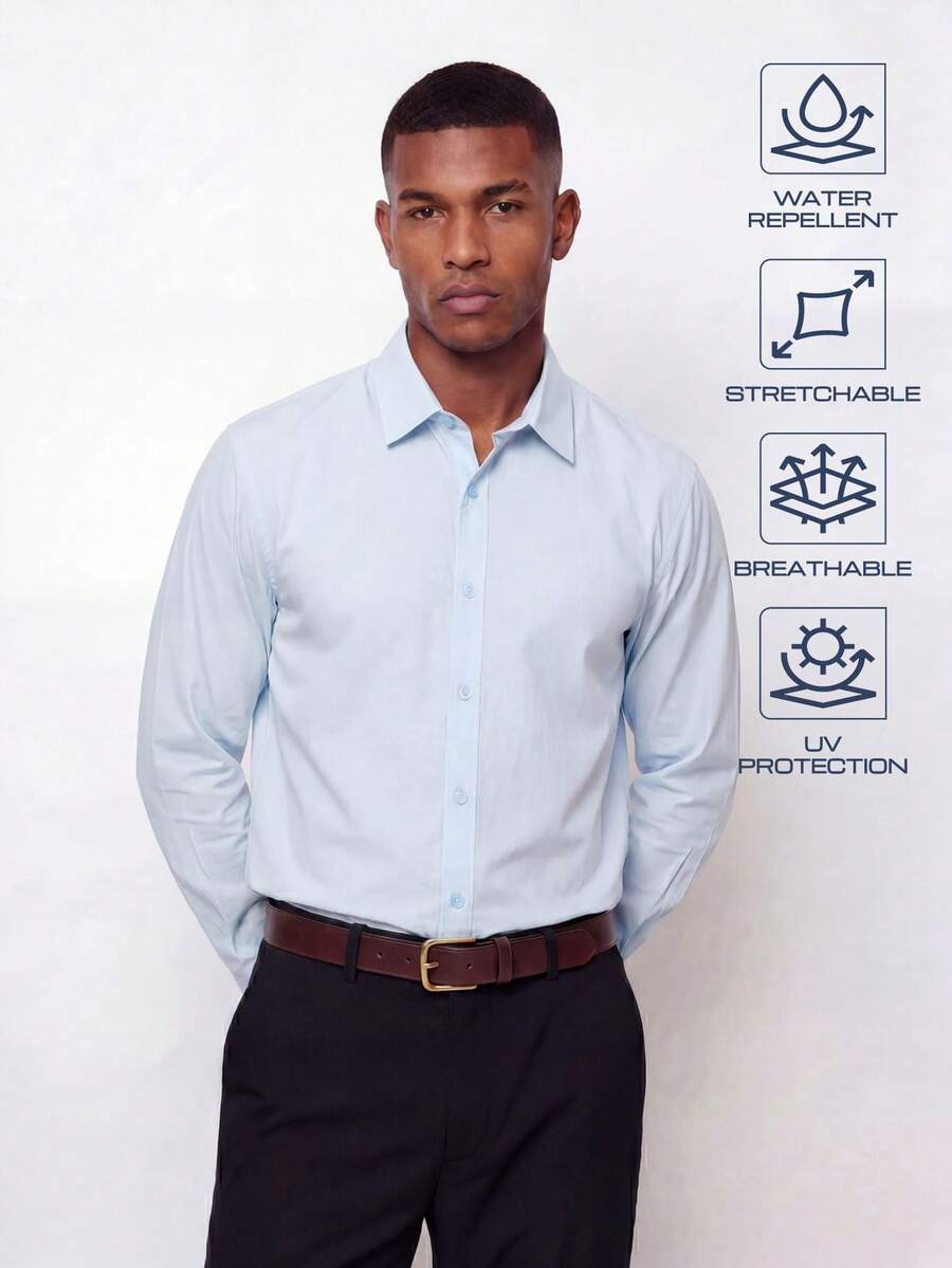 TekDrob Camisa regular impermeable y con protección UV de manga larga - Celeste - Ver 1
