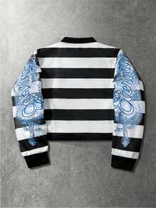 ROMWE MEN Street Life Men's Contrast Color Striped Angel Print Pullover Sweatshirt - Multicolor - View 2
