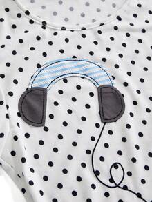 ROMWE Kawaii Y2K Electronic Earphone Patch Embroidery Polka Dot Contrast Lace Long Sleeve 2 In 1 Women's T-Shirt - White - View 3