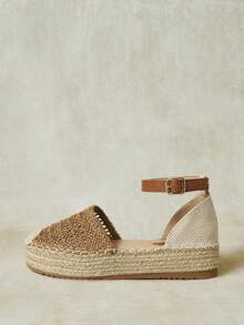Styleloop Women's Camel Holiday Style Hollow Braided Strap Hemp Rope Platform Shoes - Camel - View 2