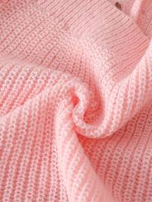 SHEIN Playful Pals Cardigan Lengan Panjang Kasual Leher V Warna Polos untuk Anak Perempuan - Baby Pink - View 6