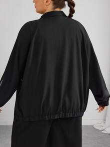 SHEIN CURVE+ Plus Size Casual Smart Contrast Trim Letter Print Jacket, 90s Style Jacket, Autumn Winter, 2026 22W - Black - View 2
