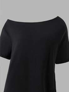 SHEIN Teen Girl Solid Color Asymmetrical Shoulder Short Sleeve Casual Versatile T-Shirt, Holiday, Comfortable - Multicolor - View 6