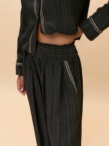 Nöista Black Balloon Pants With Metallic Gold Fabric . Fall, Winter, Haloween, Night Out, Christmas, Elegant, Formal Event,  Dinner, Torusers, Barrell - Black - View 6