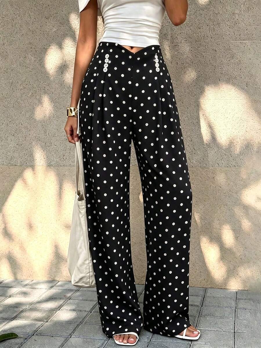 SHEIN PariChic Women's High Waist Pleated Button Suit Pants - Multicolor - View 1