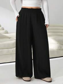 Solflare Pantalones de talla grande casuales versátiles de unicolor - Negro - Ver 3