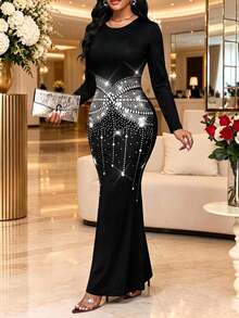 SHEIN Lady فساتين نسائية أنيقة لحفلات المكتب والسنة الجديدة للربيع والصيف والخريف والشتاء - الأسود - مشاهدة 6