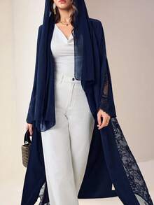 Al Najma Women's Lace Patchwork Casual Party Travel Abaya - Navy Blue - View 8