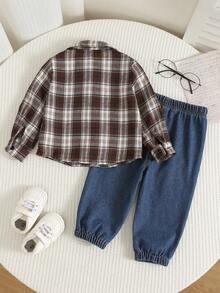 SHEIN 幼兒男童 2 件組格紋可愛休閒襯衫套裝 返校季秋/冬裝 嬰兒服飾 - 彩色 - 查看 2