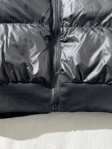 SHEIN 1件青少年女孩高腰短版收腰棉墊外套，休閒秋冬穿搭 - 黑色 - 查看 4