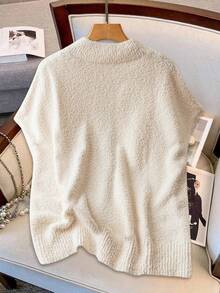 SHEIN Clasi Single Side Furry Solid Color Sleeveless Casual Top - Beige - View 3