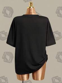 Betty Boop x SHEIN Women's Letter & Cartoon Print Casual Versatile Everyday T-Shirt - Black - View 10