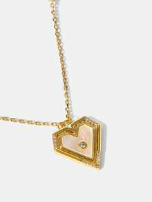 MOTF PREMIUM Colar Elegante com Pingente de Amor em Pedra Natural e Zircônia Incrustada, Banhado a Ouro 18K - Ouro amarelo - Visão 4
