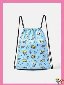 THE POWERPUFF GIRLS X SHEIN Allover Cartoon Character & Tiny Decor Element Print Drawstring Storage Backpack, Lightweight Drawstring Sack Bag For Gym Sports Travel Daily Use - Cartoon-4 - View 1