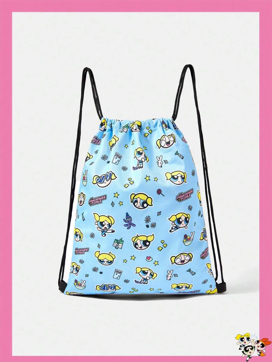 THE POWERPUFF GIRLS X SHEIN Allover Cartoon Character & Tiny Decor Element Print Drawstring Storage Backpack, Lightweight Drawstring Sack Bag For Gym Sports Travel Daily Use - Cartoon-4 - View 1
