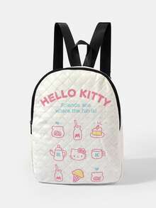 HELLO KITTY AND FRIENDS | SHEIN Off White Quilted Pink Dessert Print Backpack Adjustable Strap Lightweight Student Daypack - Cartoon-2 - View 1