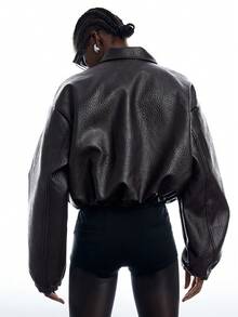 LYSMO Women's Fashion Commuter Cropped Jacket - Brown - View 2