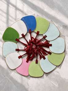 Haus Hana 1pc Mini Palace Fan With Blank Surface, Bamboo & Wood Handle, Double-Sided Rice Paper Fan For Hand Painting & Calligraphy - multicolor - View 1