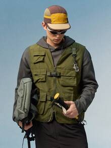 Caldwick Summer Workout Men's Versatile Casual Outdoor Travel Cargo Vest Sports - Army Green - View 1