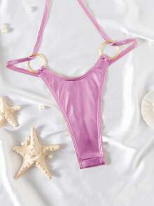 Swim SXY 女士性感镂空金属面料连体泳衣，优雅度假、派对、圣诞装 - 粉色 - 查看 4