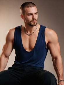 ZURIURI Men's Solid Color Casual Versatile Daily Wear Top - Navy Blue - View 5
