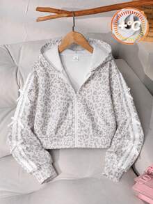 Tween Girls Casual Solid Color Bow Decoration Hooded Zip-Up Cardigan Jacket, Back To School Fall - Grey - View 3