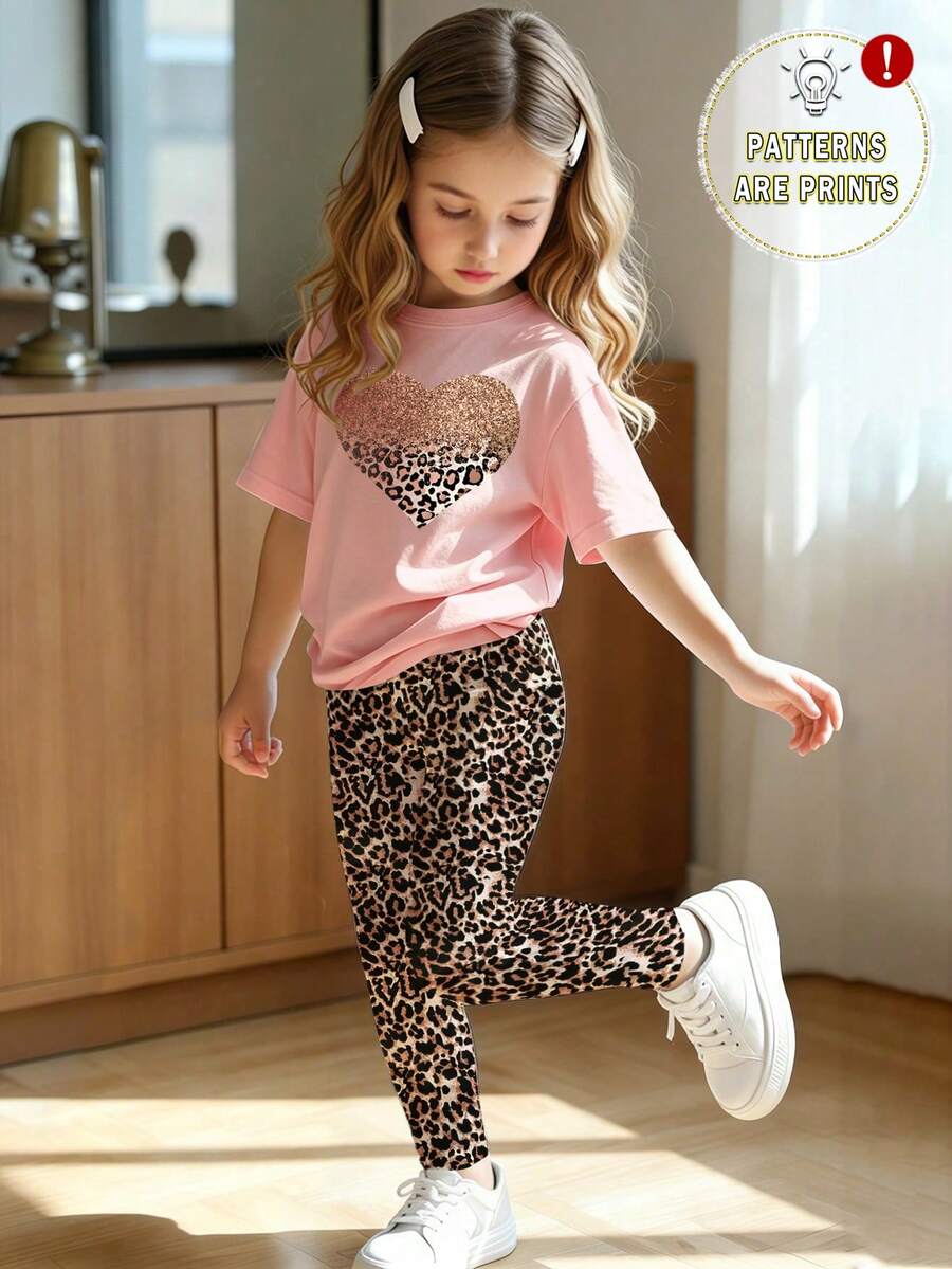 盲盒 5 件隨機 1 件春夏服飾,休閒時尚創意個性清新簡約亮面豹紋愛心圖案印花夏季款 - 彩色 - 查看 1