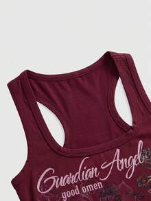 ROMWE Grunge Punk Women's Letter & Tiger Print Fitted Versatile Top - Burgundy - View 3