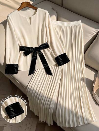 GlowEve CURVE Plus Size Minimalist Casual Elegant Versatile Shirt & Pleated Pants Set