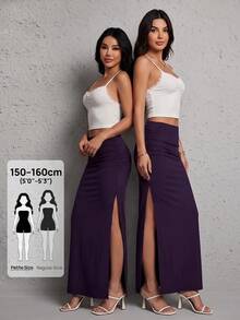 SHEIN PETITE 女款黑色抓皺開衩大腿派對裙 - 紫色 - 查看 2