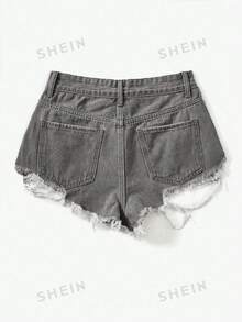 Rivivi Summer Casual Washed Distressed Denim Shorts - Grey - View 2