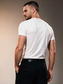 ZURIURI Men's Asymmetrical Slim Fit Design T-Shirt - White - View 6