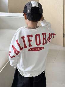 SHEIN Oversized Crew Neck Raglan Sleeve Fleece Pullover Pullover Autumn Sweatshirt With Large Letter Print, Suitable For Winter, Baby Boy - Multicolor - View 3