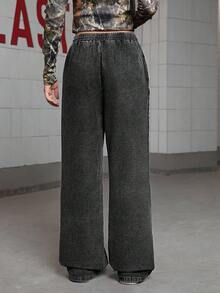 SHEIN Teen Girls' Patchwork Gray Denim Straight Leg Jeans, Back-To-School Graduation Summer Streetwear Baggy Casual Ripped Y2k Elastic Waist Pants Prom - Black - View 2
