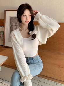 DAZY 女款素色休閒百搭日常長袖外套 秋季 - 白色 - 查看 5
